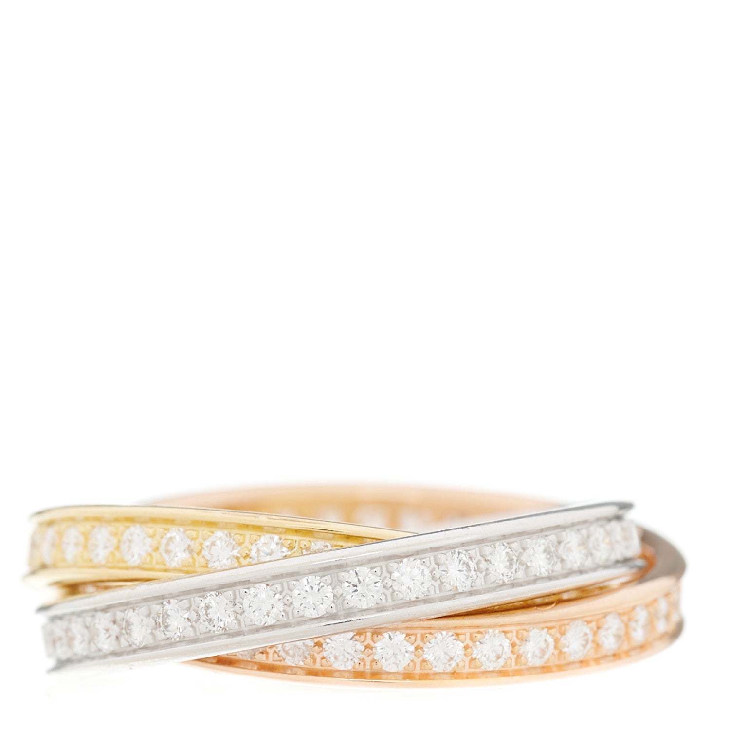 Cartier 18K White Yellow Pink Gold Diamond Trinity Ring 65 11 1 of 6