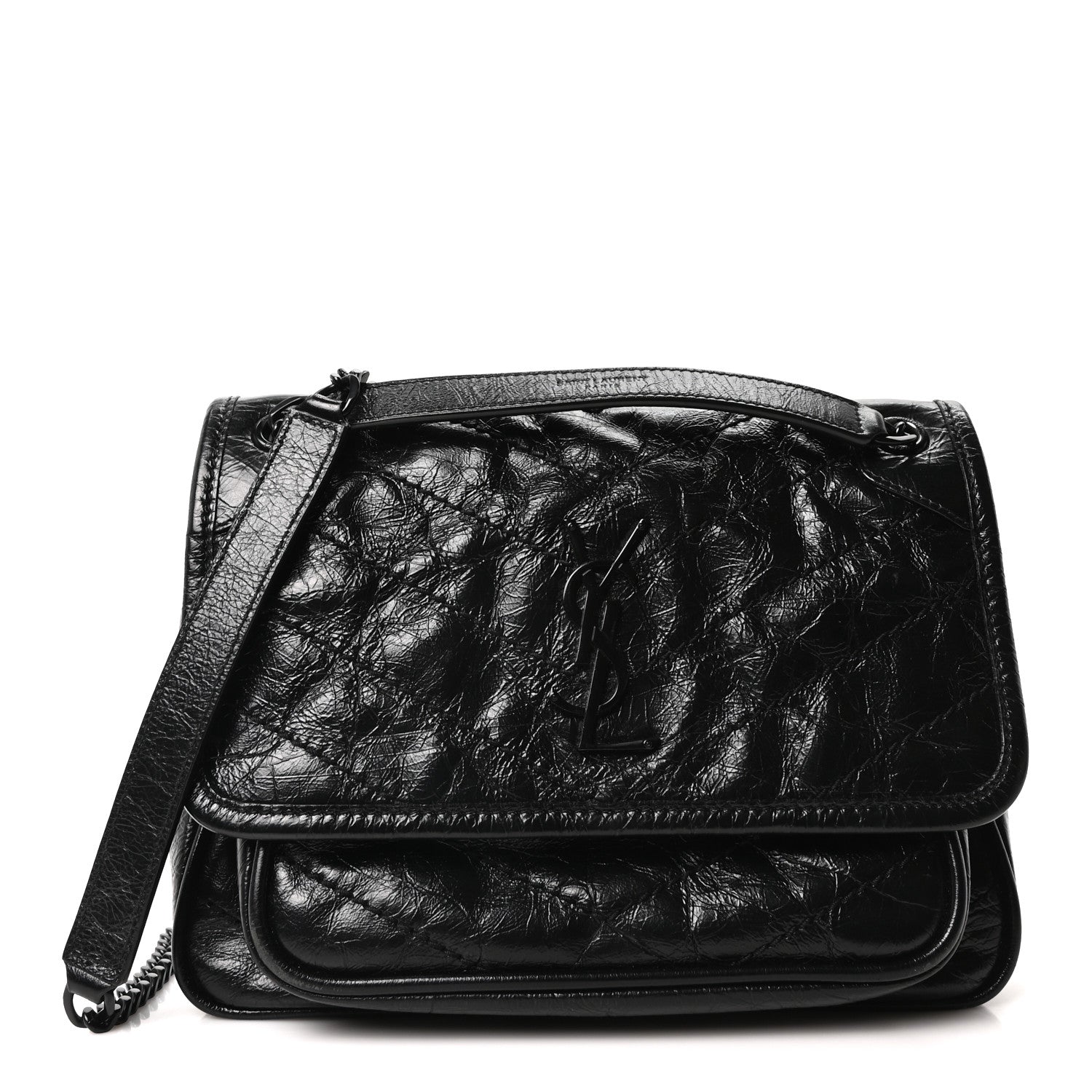 Saint Laurent Crinkled Calfskin Matelasse Monogram Baby Niki Chain Satchel Black 1 of 10