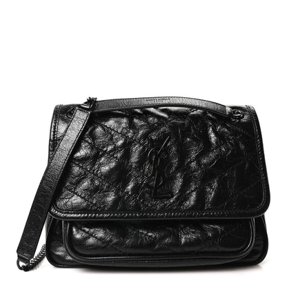 Saint Laurent Crinkled Calfskin Matelasse Monogram Baby Niki Chain Satchel Black 1 of 10