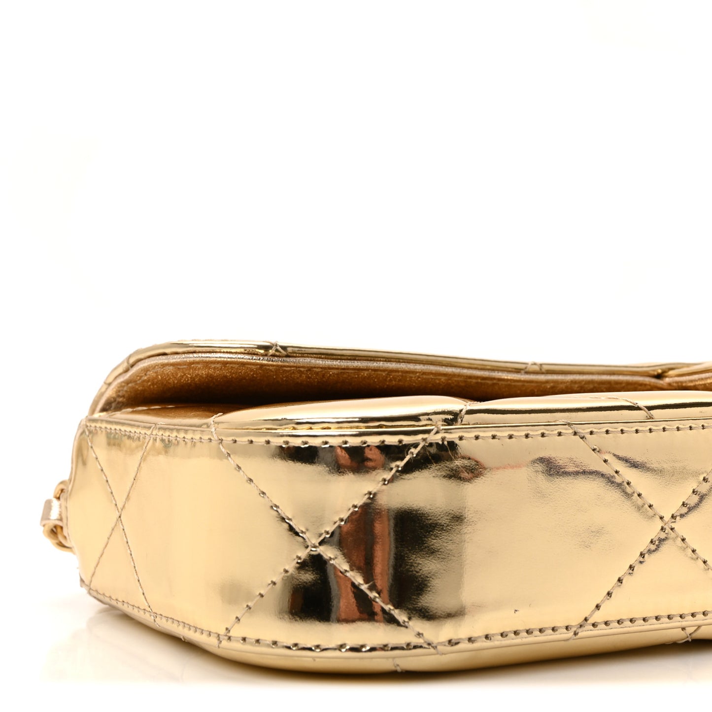 Metallic Mirror Calfskin Large Top Handle Clutch With Chain Gold