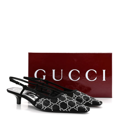 Gucci Tela Retino Kid Scamosciato Crystal GG Monogram Square G 35mm Slingback Pumps 40 Black 9 of 9
