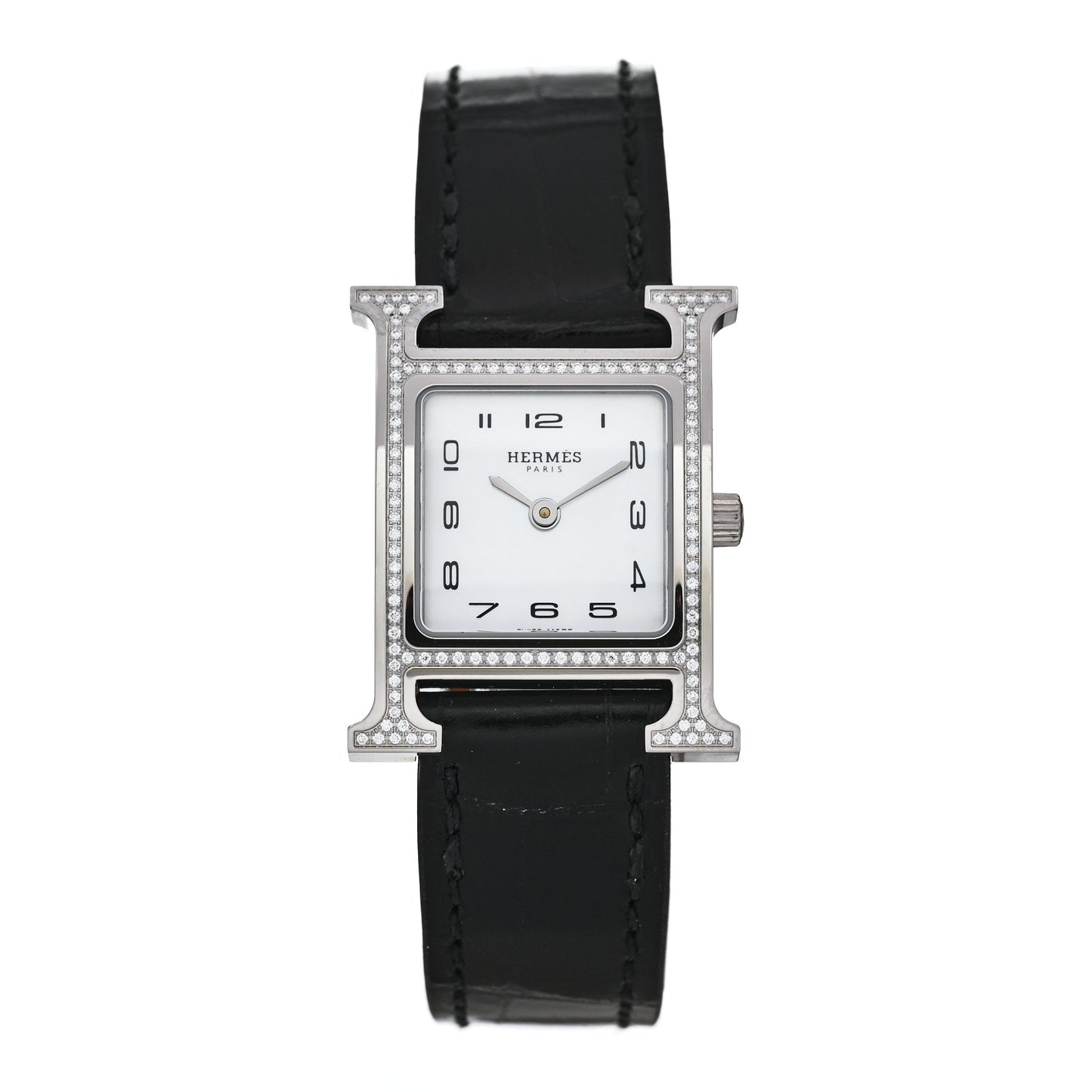 Stainless Steel Alligator Diamond Bezel Mother of Pearl 21mm Heure H Hour Quartz Watch Noir