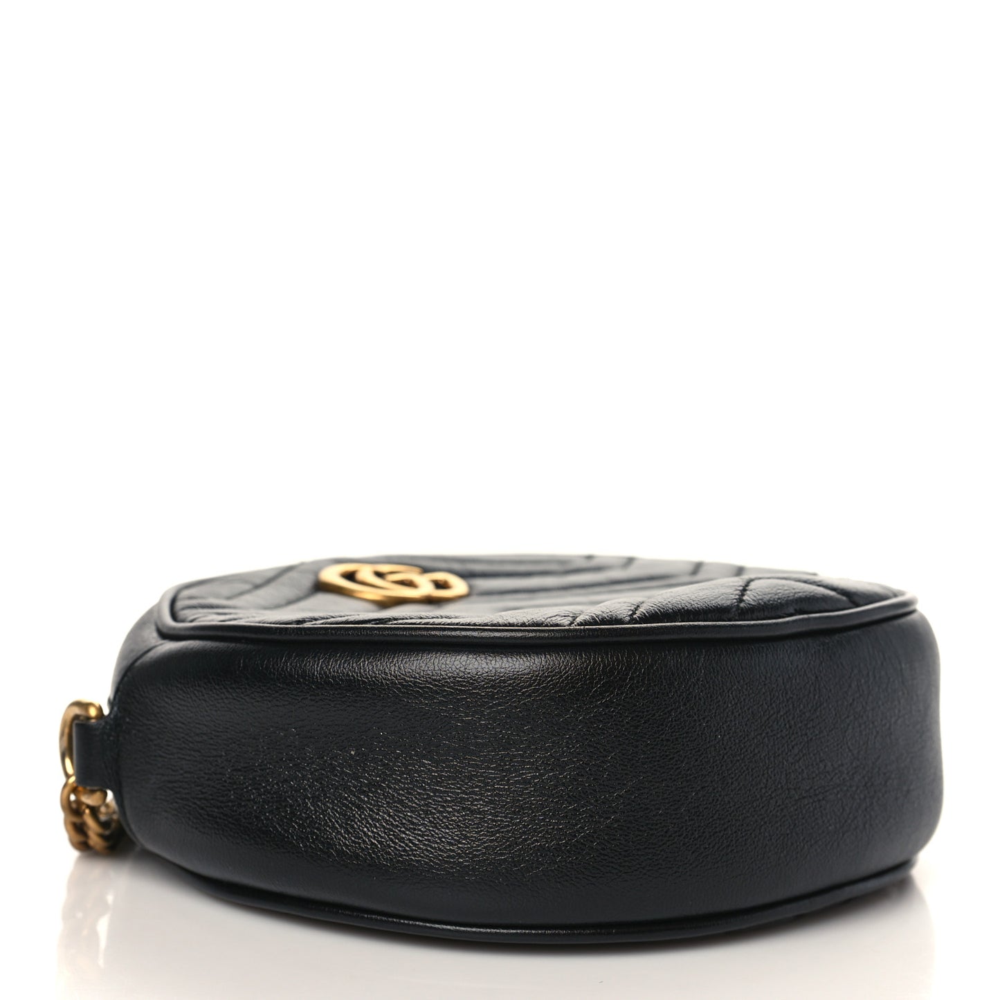 Azalea Calfskin Matelasse Heart Mini GG Marmont Round Shoulder Bag Black