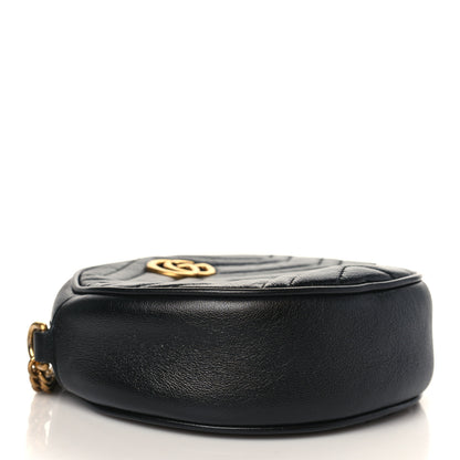 Gucci Azalea Calfskin Matelasse Heart Mini GG Marmont Round Shoulder Bag Black 4 of 9