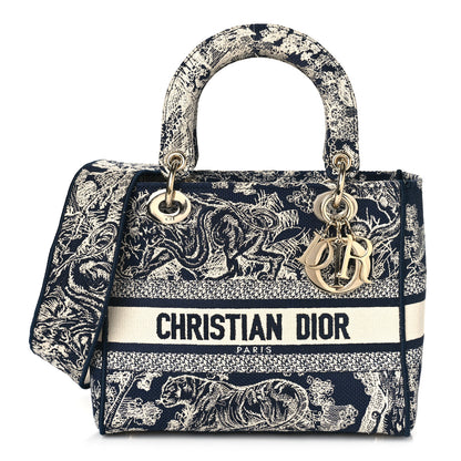 Christian Dior Toile de Jouy Embroidered Medium Lady D-Lite Blue 1 of 8