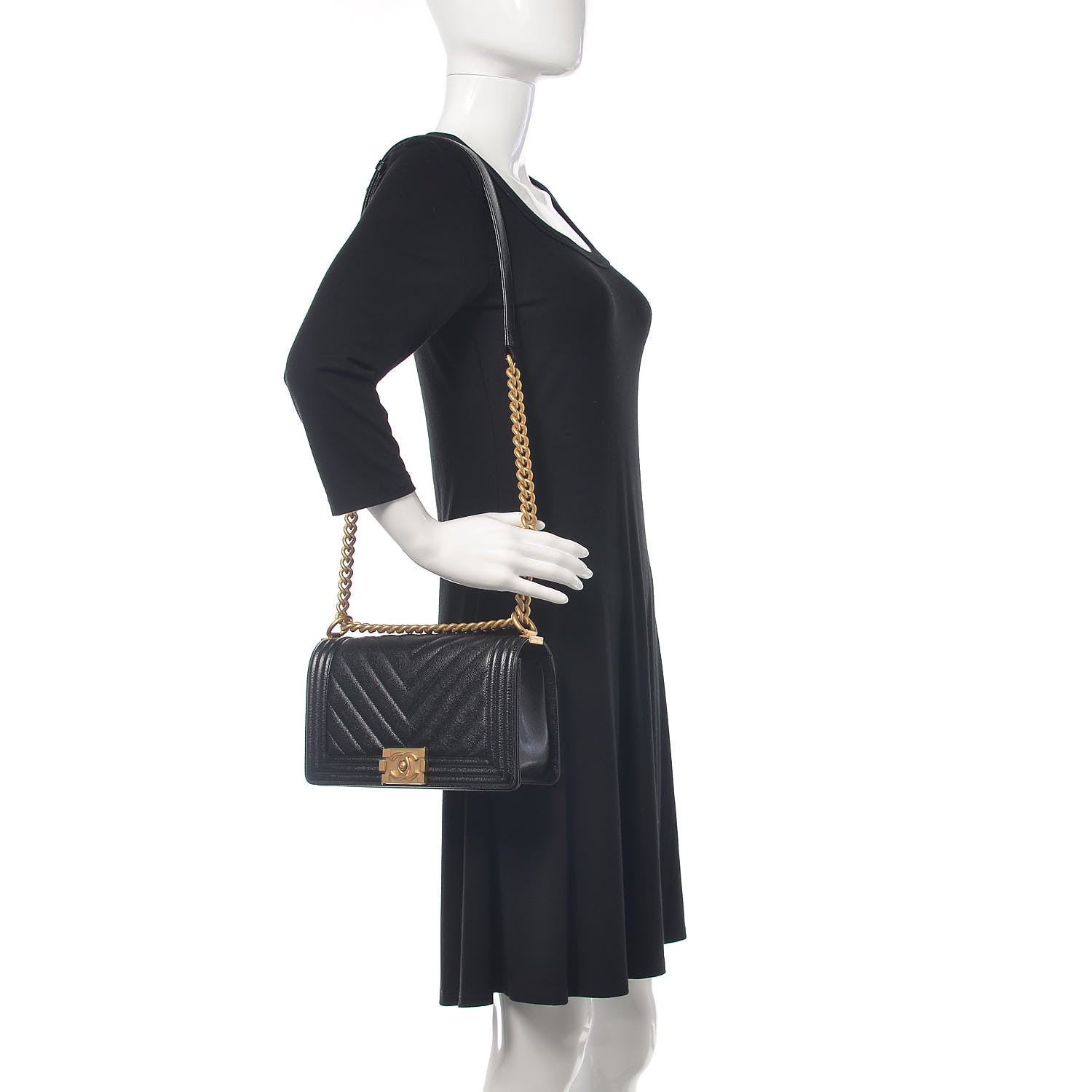 Chanel Caviar Chevron Quilted Medium Boy Flap Black 2 of 10