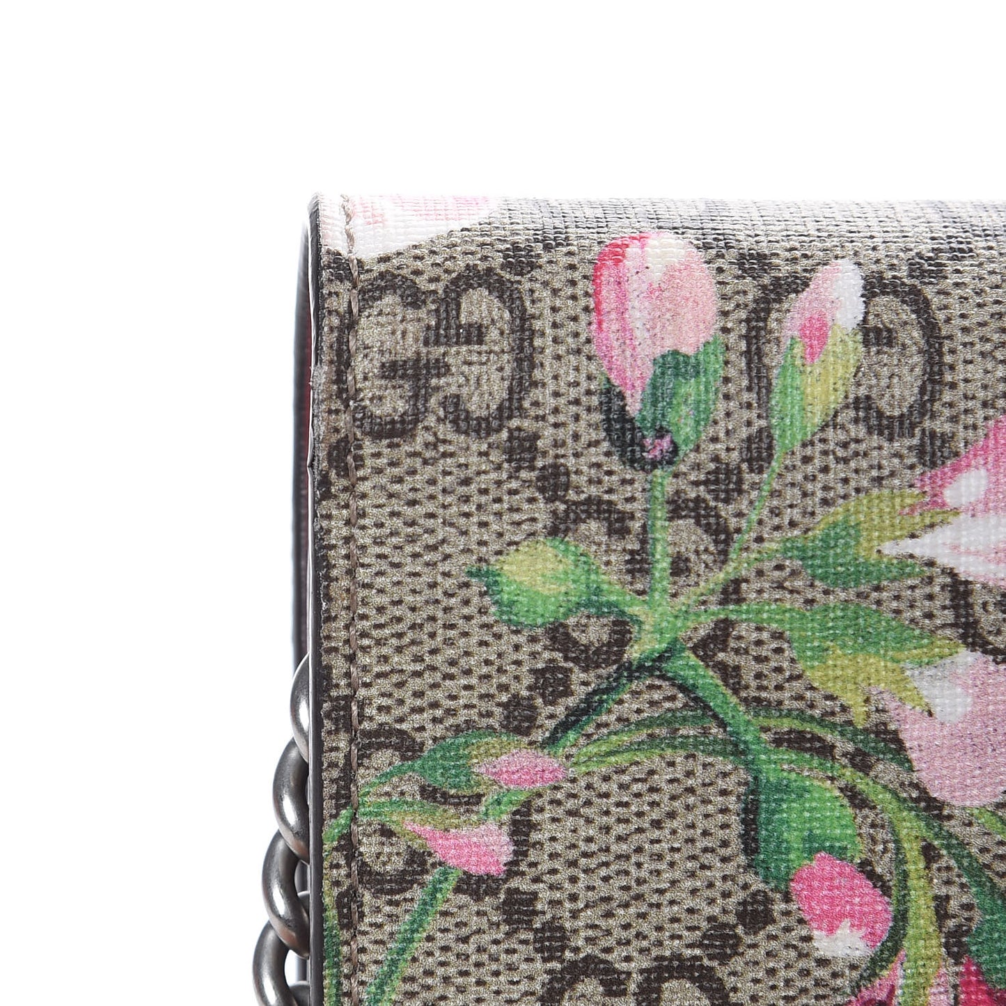 GG Supreme Monogram Blooms Chain Wallet Beige Multicolor Dry Rose