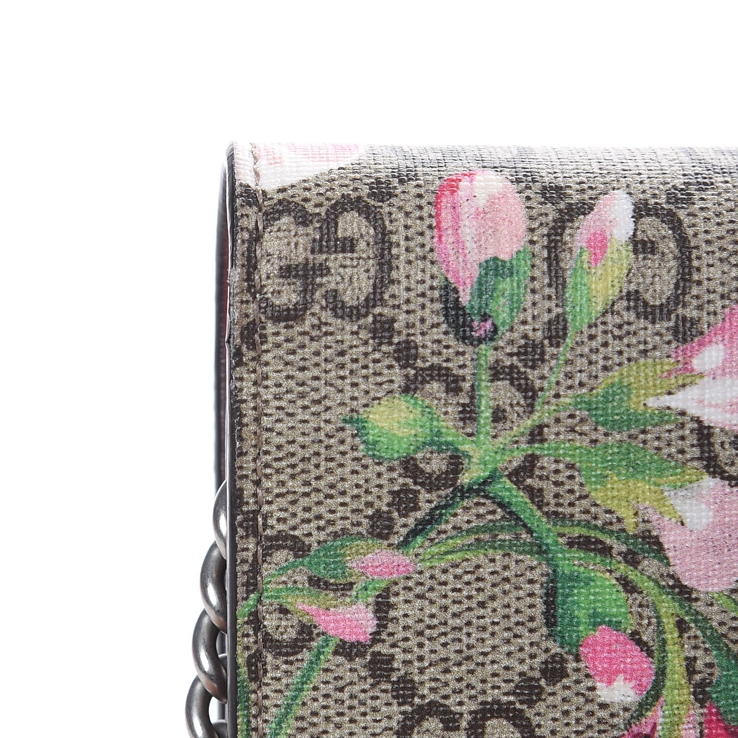 Gucci GG Supreme Monogram Blooms Chain Wallet Beige Multicolor Dry Rose 12 of 13