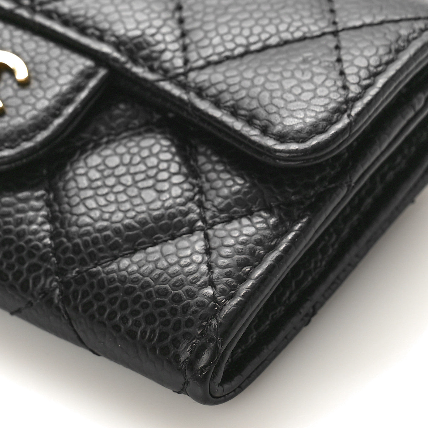 Caviar Quilted Flap Card Holder Wallet Black