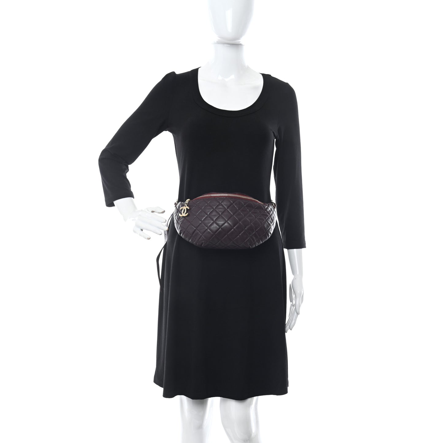 Calfskin Quilted Banane Waist Bag Fanny Pack Burgundy