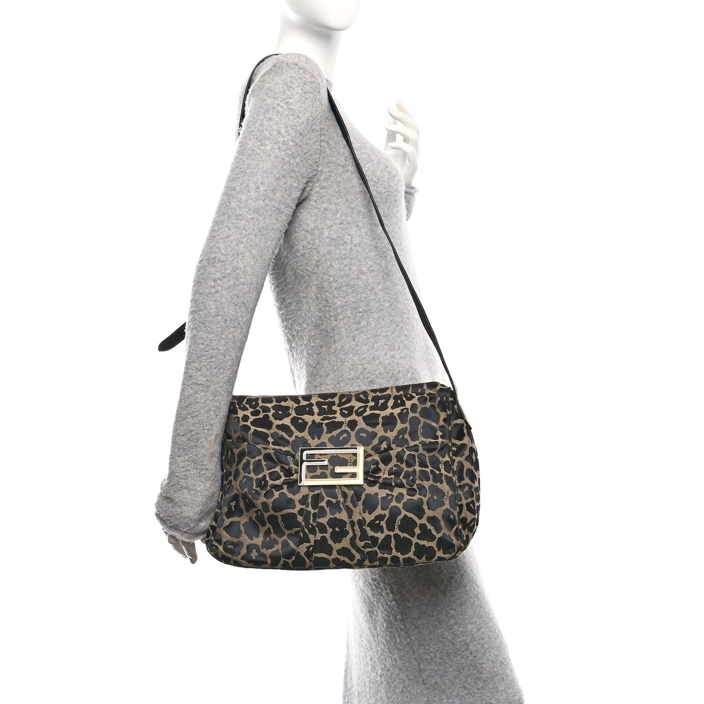 Jacquard Leopard Print Mia Shoulder Bag Taupe Black