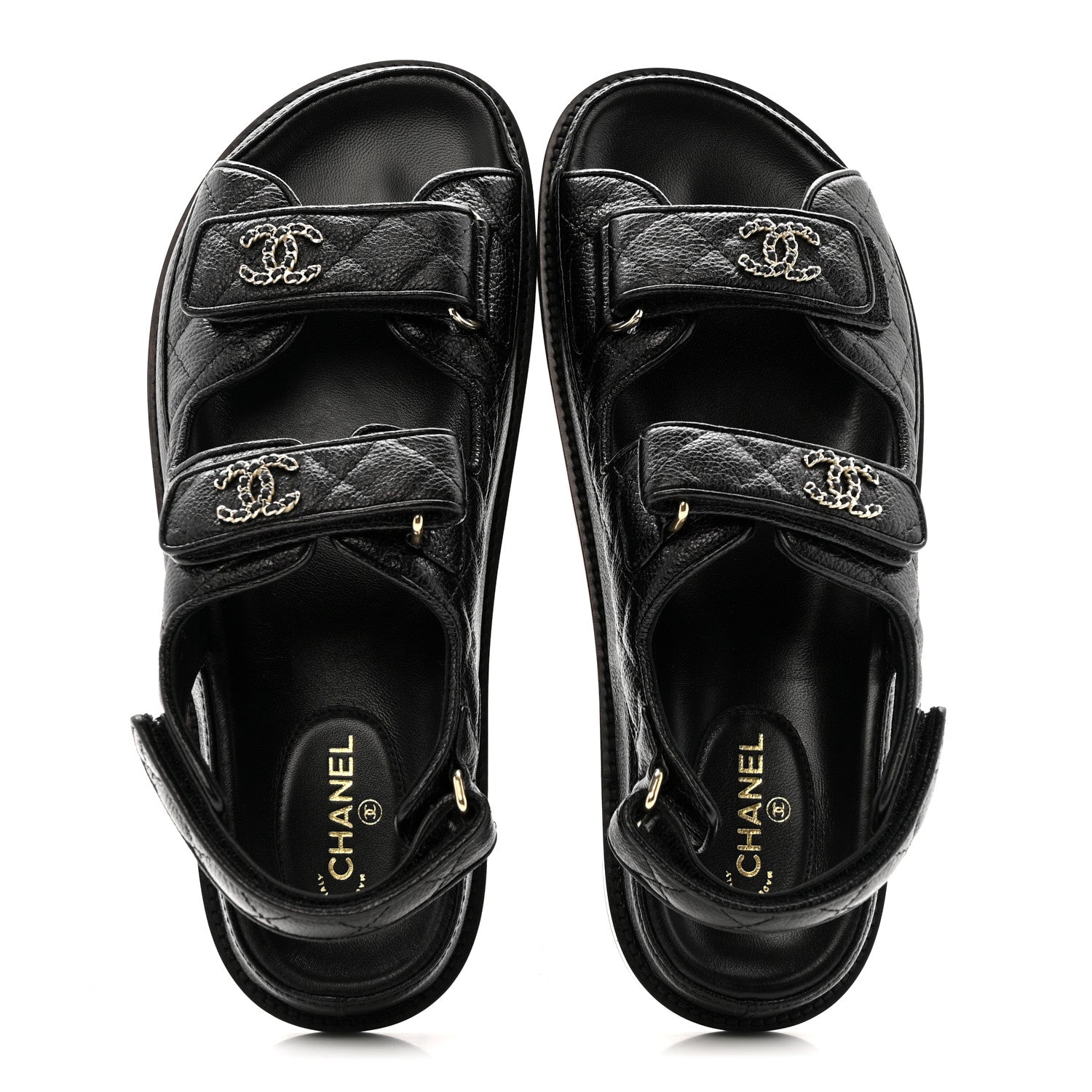 Chanel Grained Calfskin Velcro Dad Sandals 38.5 Black 3 of 24