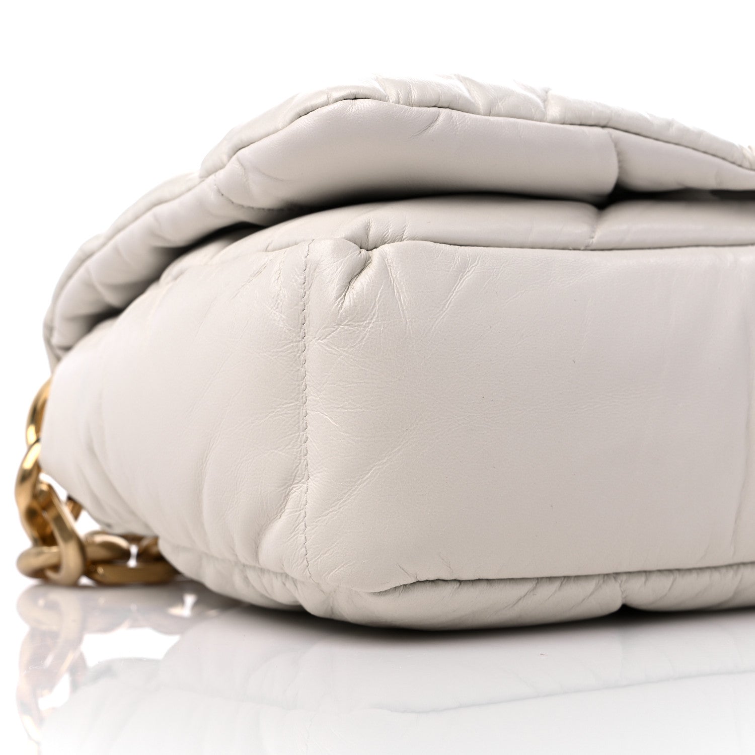 Prada Nappa Soft Padded Logo Embossed Triangle Quilted Shoulder Bag White 8 of 9