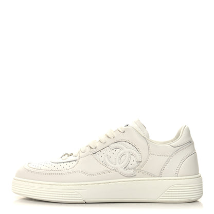 Chanel Calfskin CC Womens Sneakers 37.5 White 1 of 8