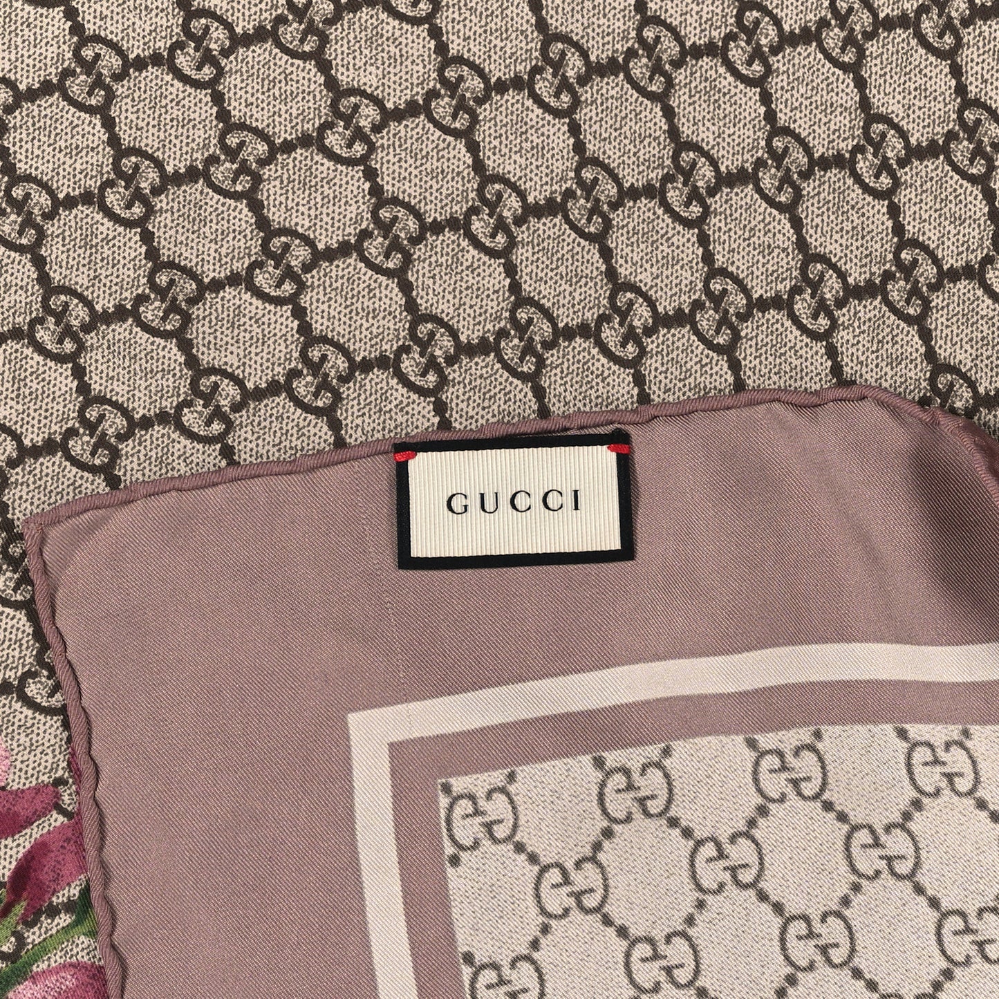 Silk Twill Monogram Folert Square Scarf Mauve Light Brown