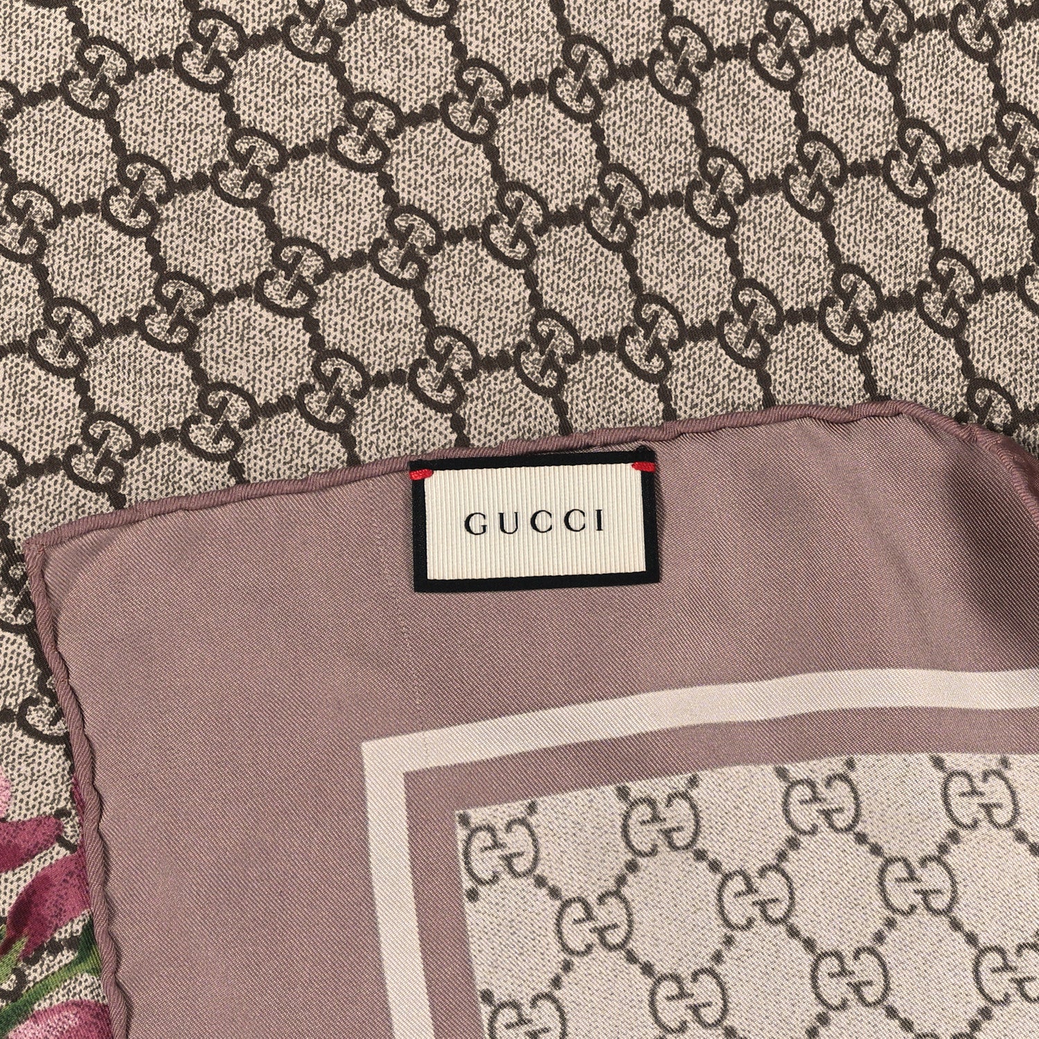 Gucci Silk Twill Monogram Folert Square Scarf Mauve Light Brown 2 of 3