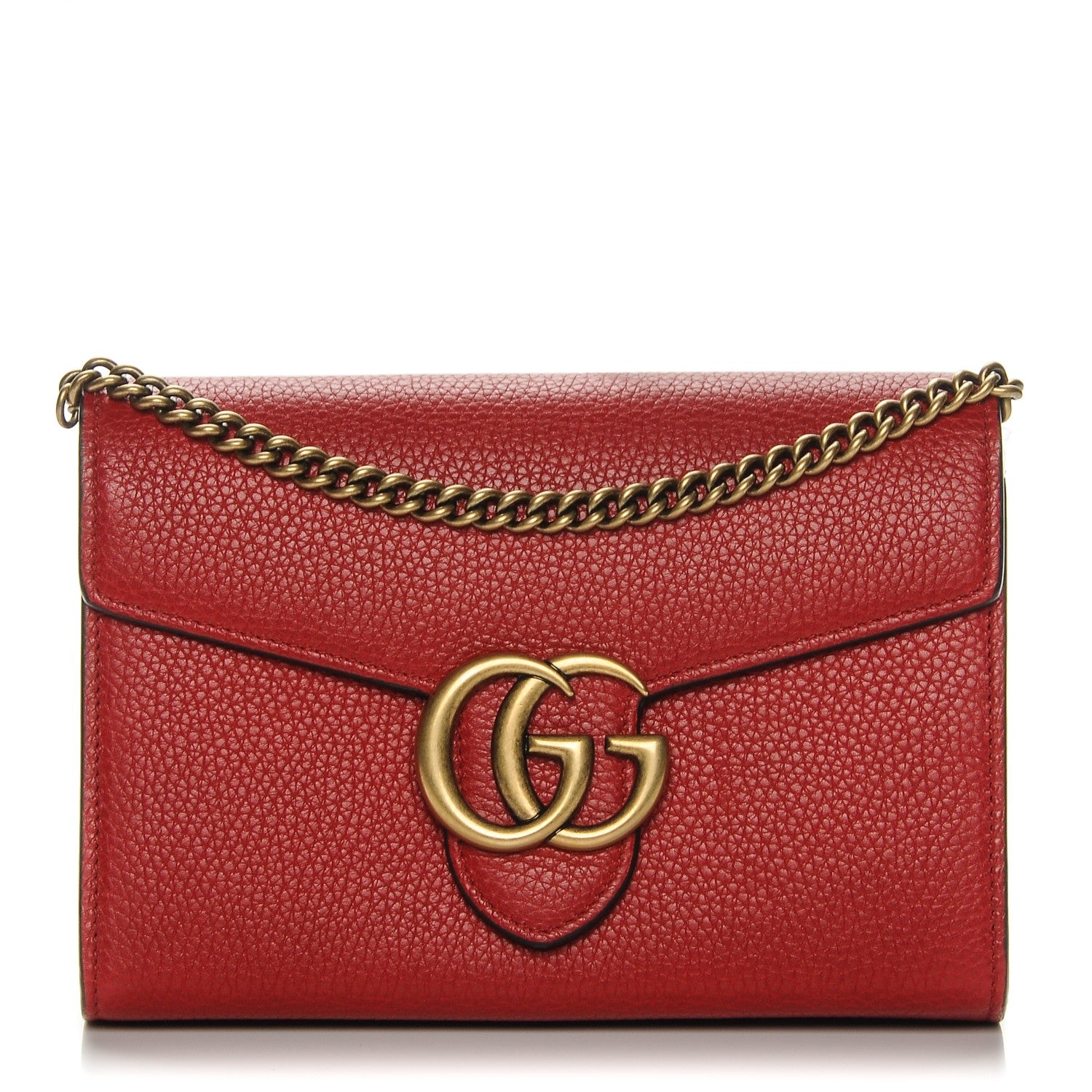 Gucci Calfskin GG Marmont Chain Wallet Vulcanic Red 1 of 7