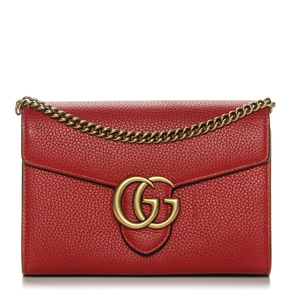 Gucci Calfskin GG Marmont Chain Wallet Vulcanic Red 1 of 7
