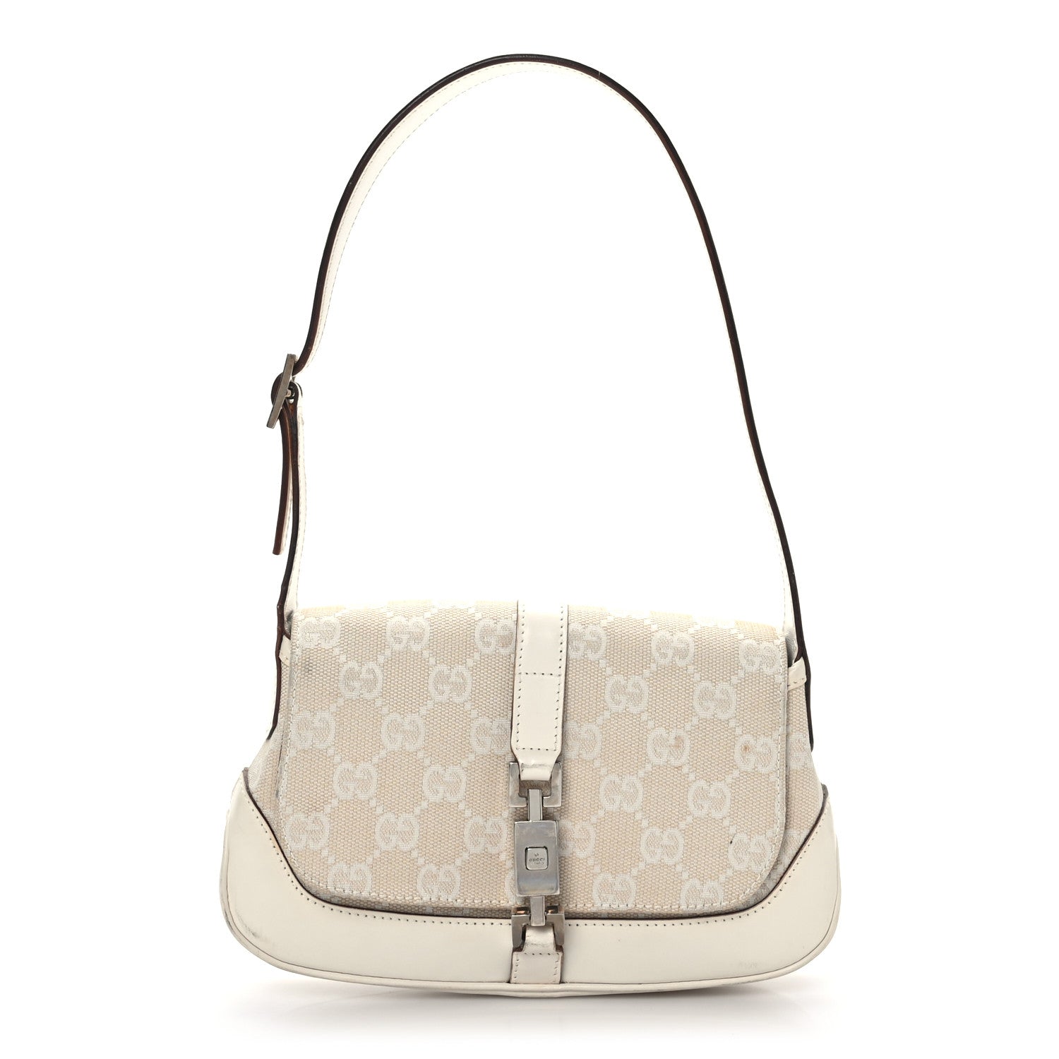 Gucci Monogram Small Jackie O Flap Hobo White 1 of 10