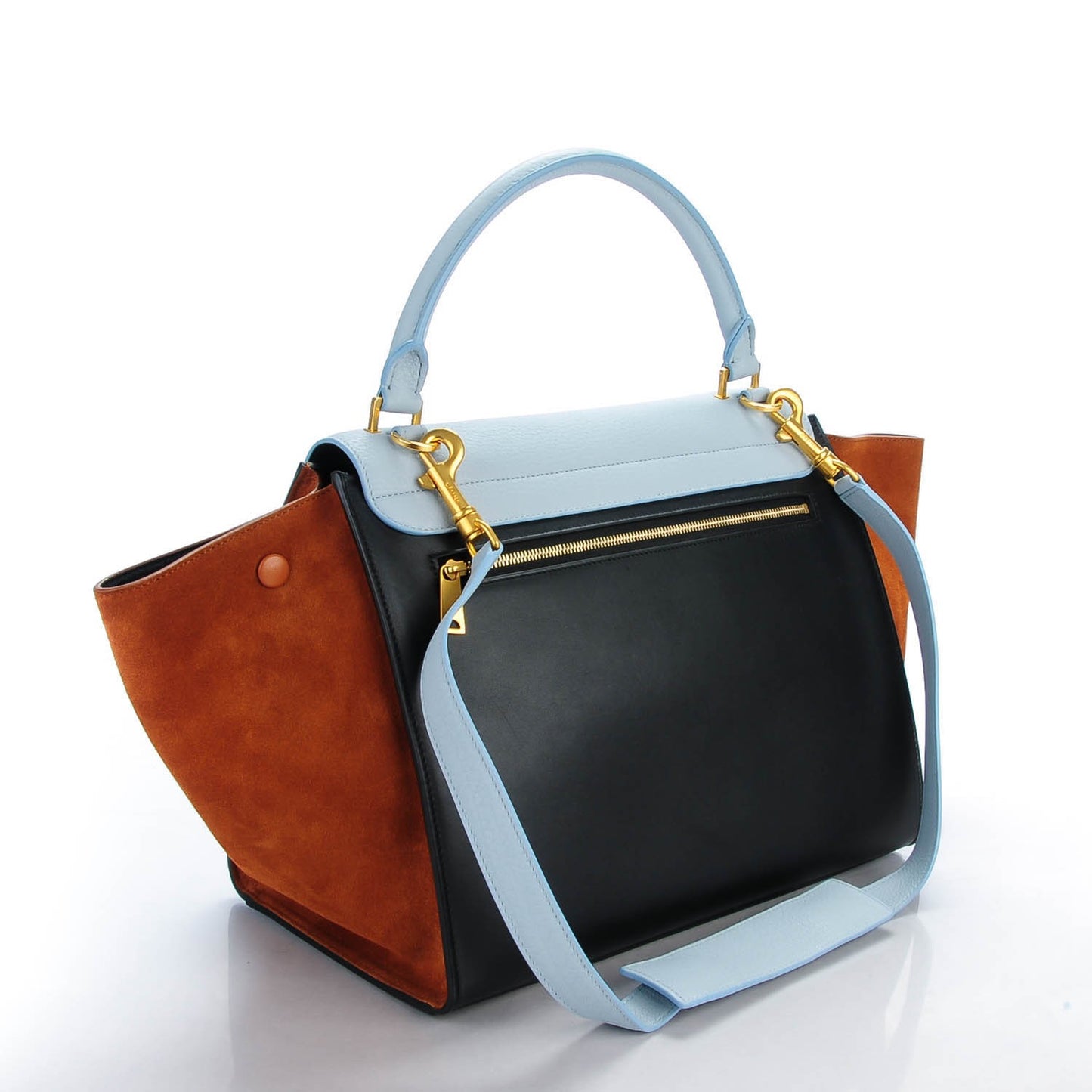 Crisped Calfskin Suede Medium Tri-Color Trapeze Light Blue