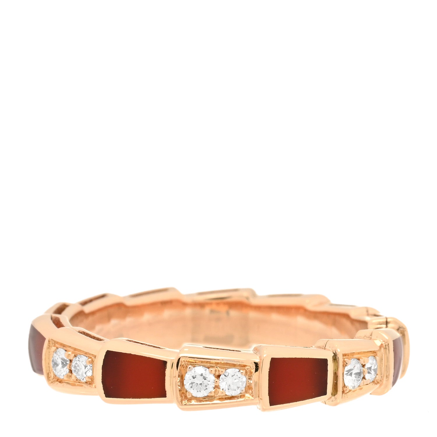Bulgari 18K Rose Gold Diamond Carnelian 4mm Serpenti Viper Band Ring 54 6.75 3 of 4