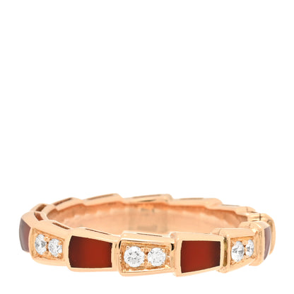 Bulgari 18K Rose Gold Diamond Carnelian 4mm Serpenti Viper Band Ring 54 6.75 3 of 4