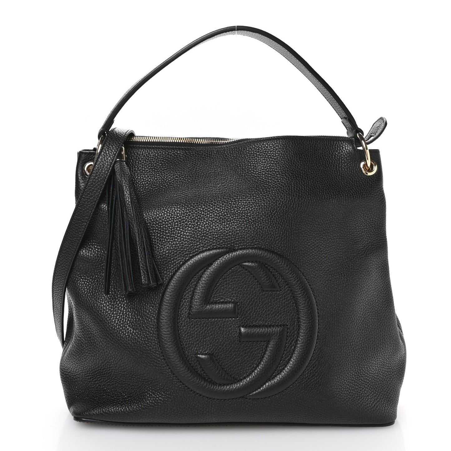Pebbled Calfskin Large Soho Hobo Black