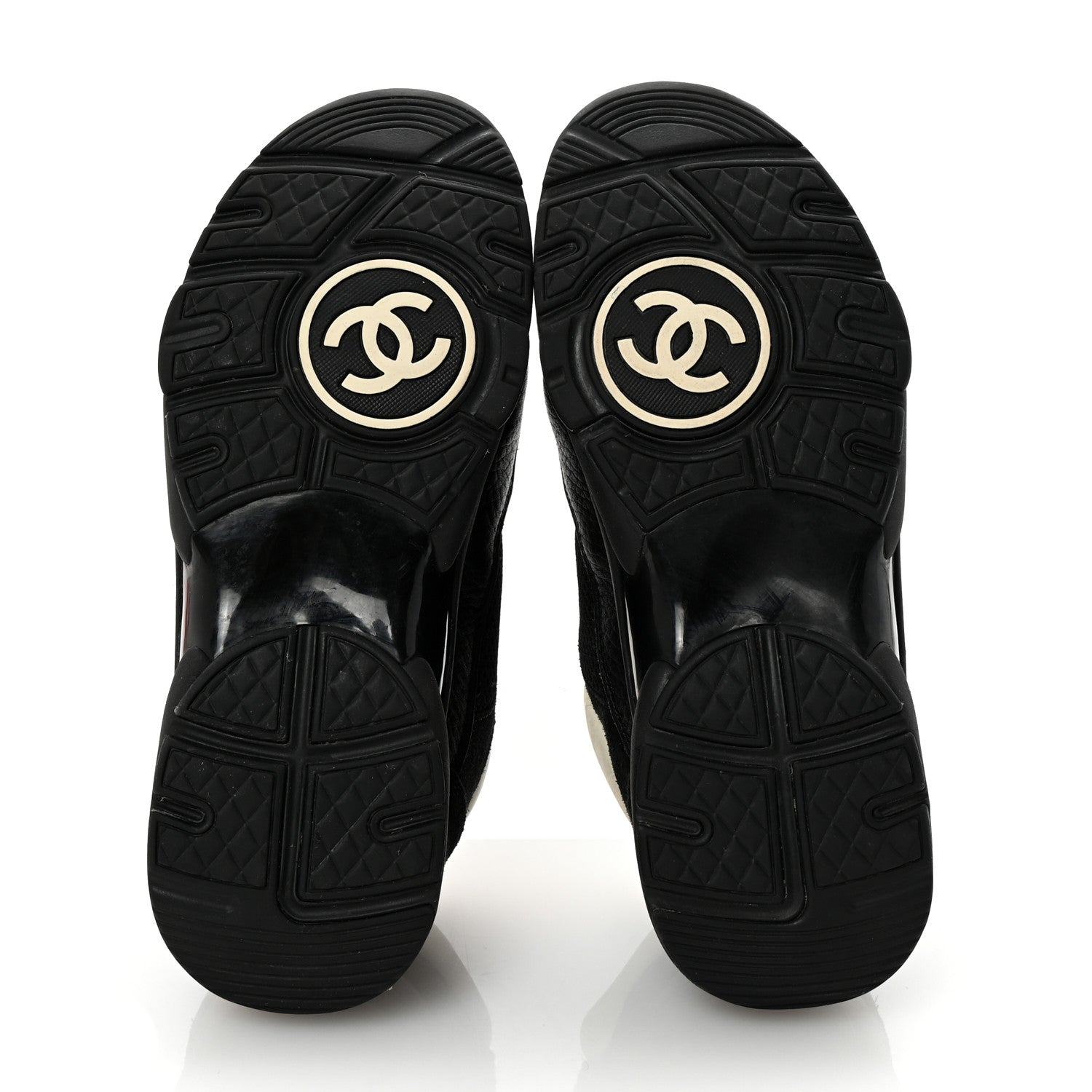 Chanel Mesh Suede Grained Calfskin Womens CC Sneakers 36.5 Black White 6 of 10