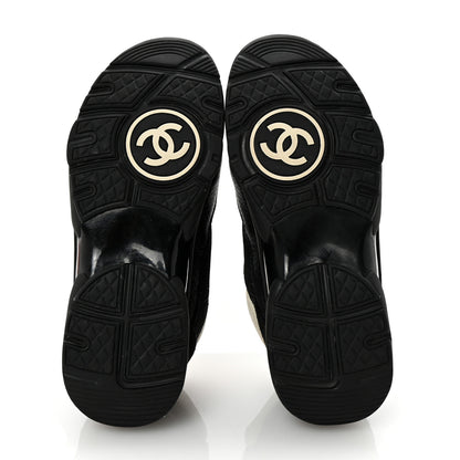 Chanel Mesh Suede Grained Calfskin Womens CC Sneakers 36.5 Black White 6 of 10