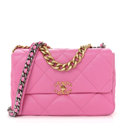 Chanel Lambskin Quilted Large Chanel 19 Flap Neon Pink 1 of 13