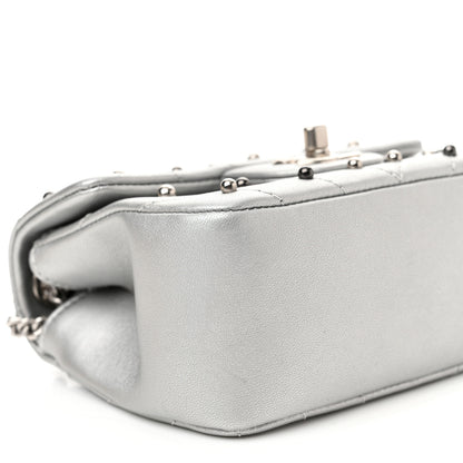Chanel Metallic Lambskin Chevron Quilted Studded Extra Mini Flap Silver 8 of 9