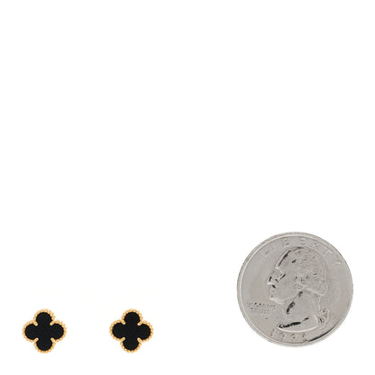 Van Cleef & Arpels 18K Yellow Gold Black Onyx Sweet Alhambra Earrings 2 of 5