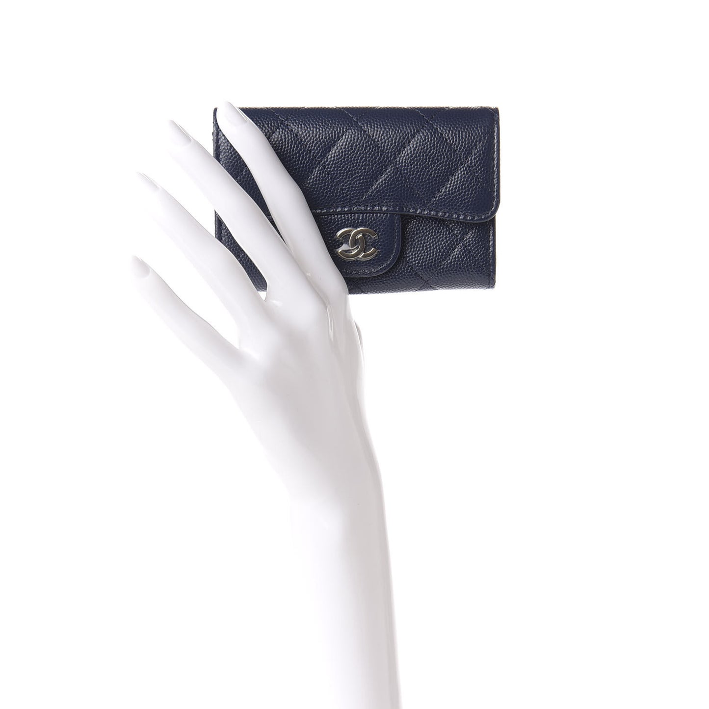 Caviar Quilted Flap Card Holder Wallet Navy Blue