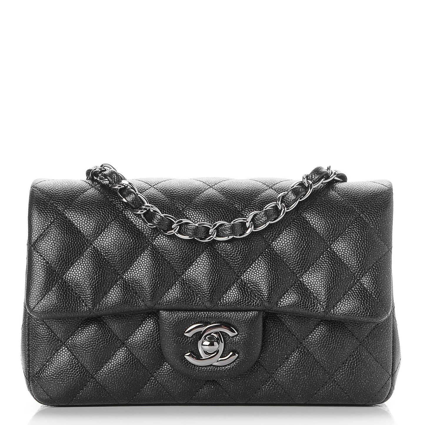 Iridescent Caviar Quilted Mini Rectangular Flap Black