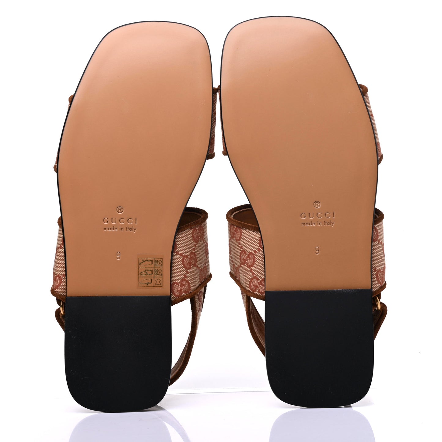 Canvas GG Monogram Mens Slingback Flat Sandals 9 Beige Ruggine Cuir