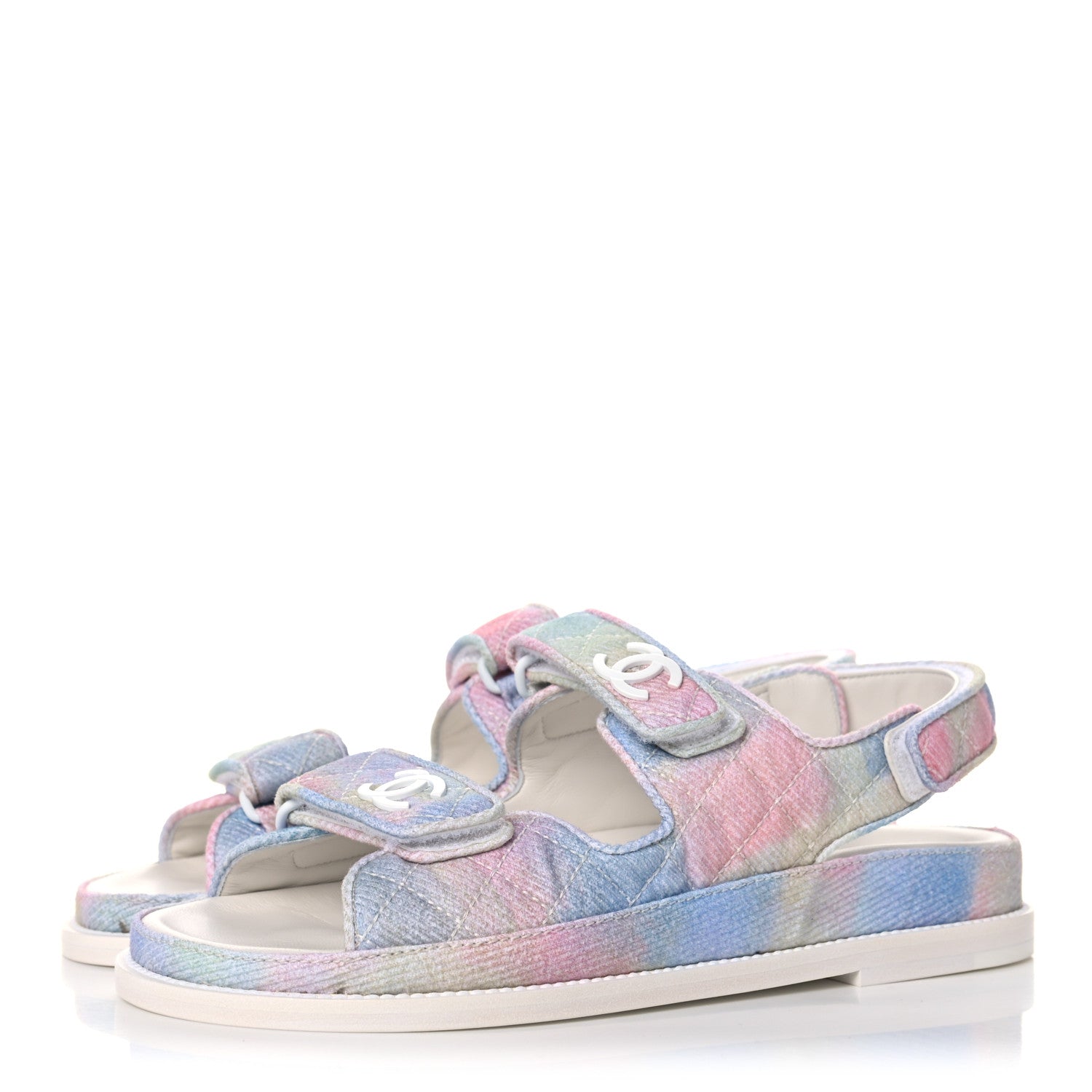 Chanel Printed Fabric Quilted Dad Sandals 38 Green Pink Blue 3 of 9