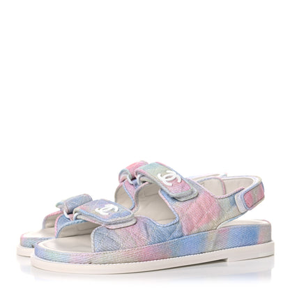 Chanel Printed Fabric Quilted Dad Sandals 38 Green Pink Blue 3 of 9