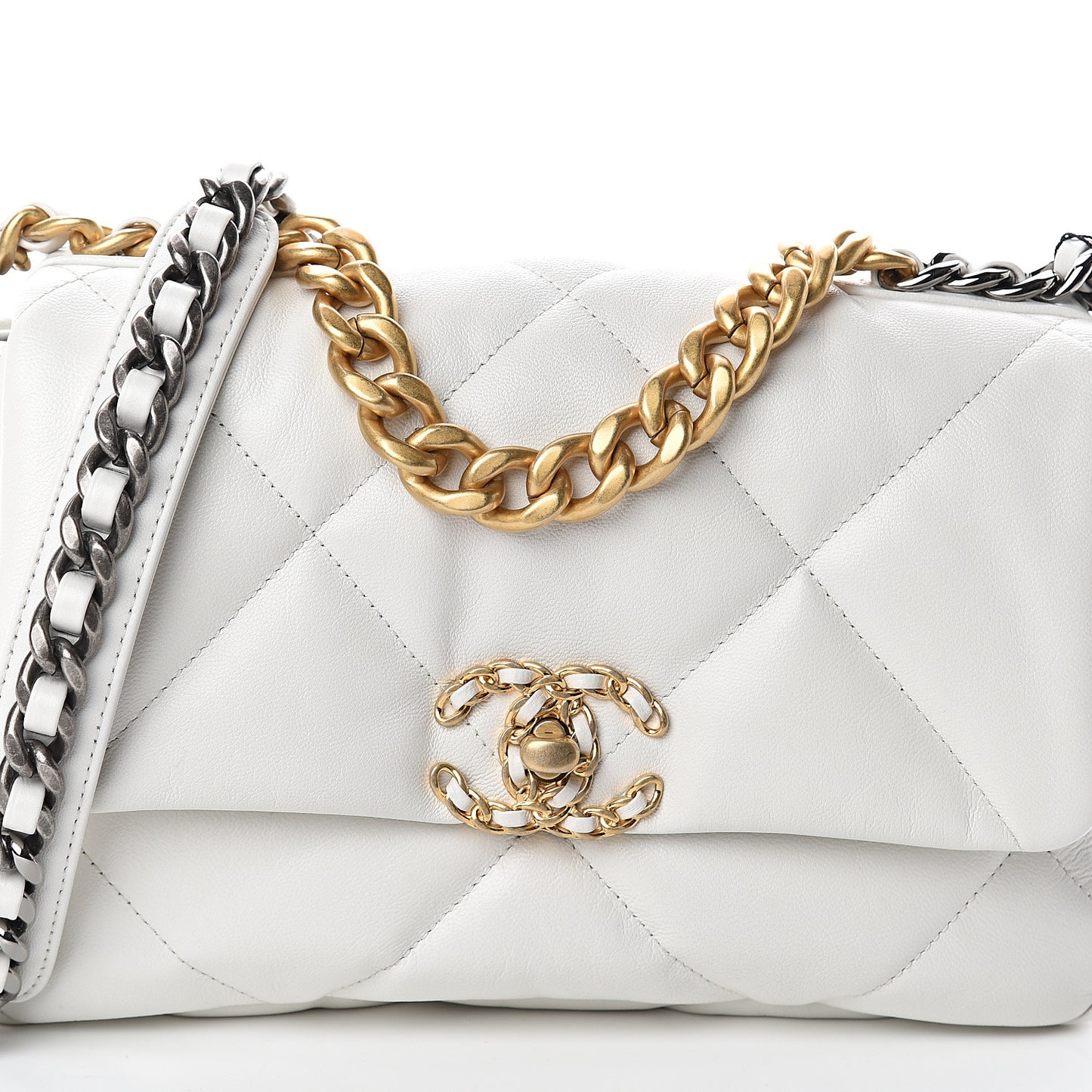 Goatskin Quilted Medium 19 Flap White