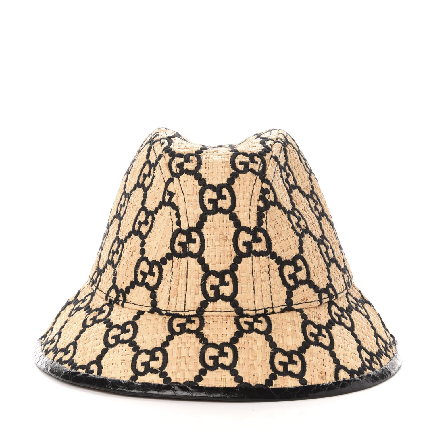 Gucci Raffia Elaphe GG Monogram Embroidered Fedora Hat S Ivory Black 5 of 10