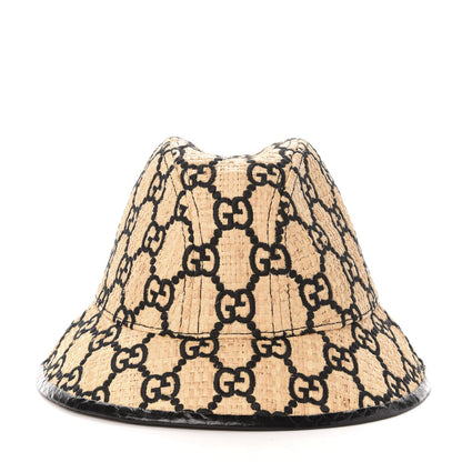 Gucci Raffia Elaphe GG Monogram Embroidered Fedora Hat S Ivory Black 5 of 10