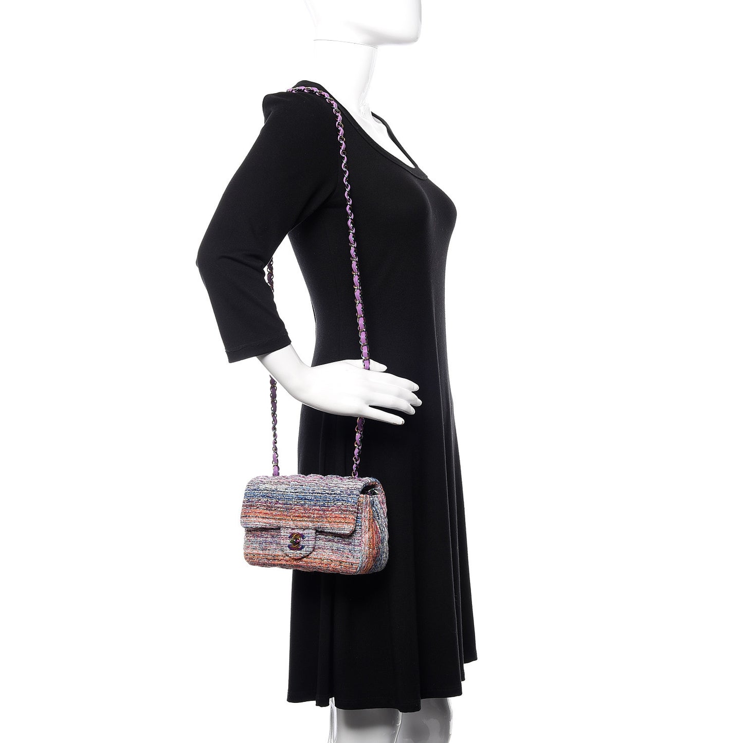 Tweed Quilted Mini Rectangular Flap Blue Pink Orange