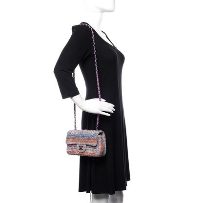 Chanel Tweed Quilted Mini Rectangular Flap Blue Pink Orange 2 of 11