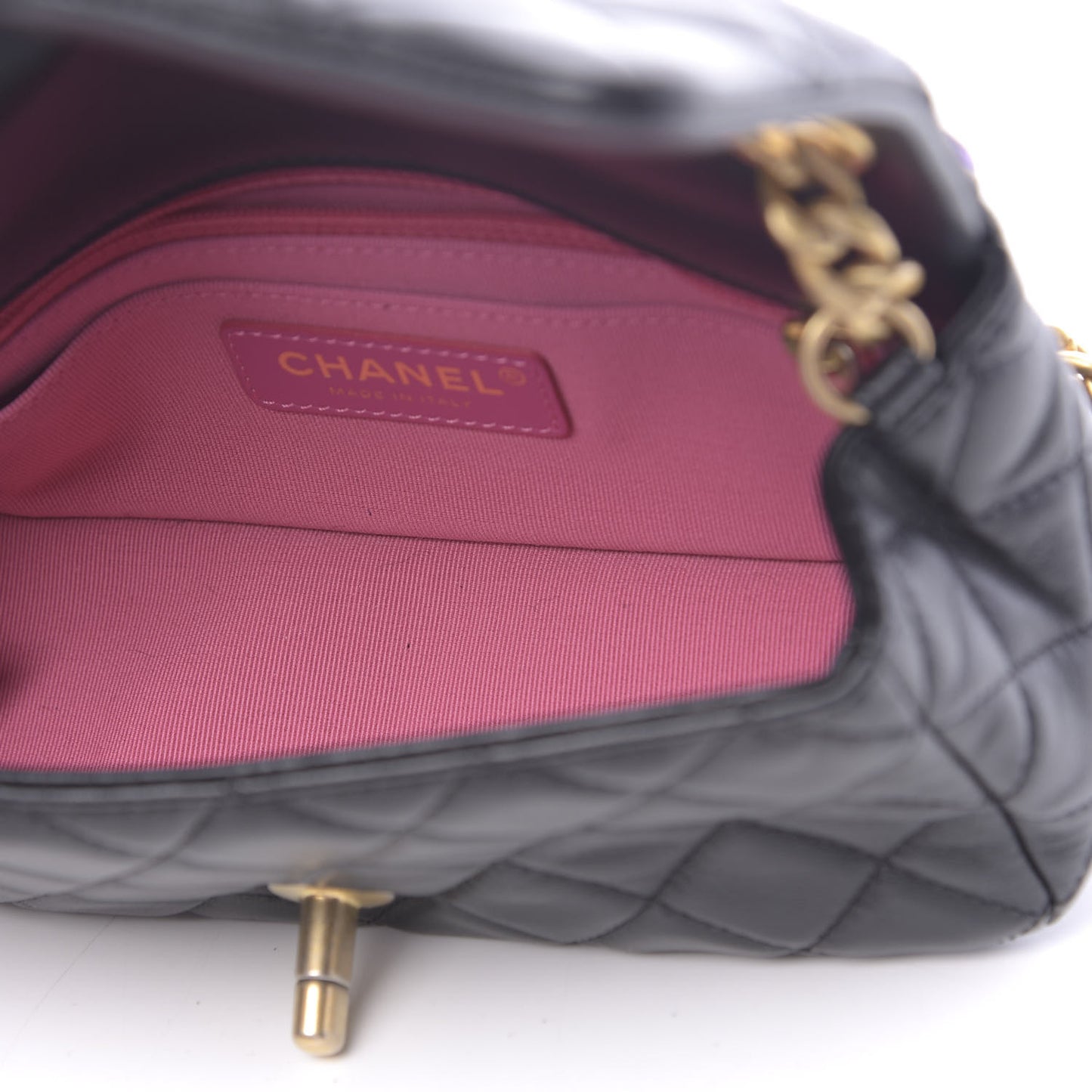 Lambskin Resin Quilted Mini Rectangular Pearl Samba Flap Black