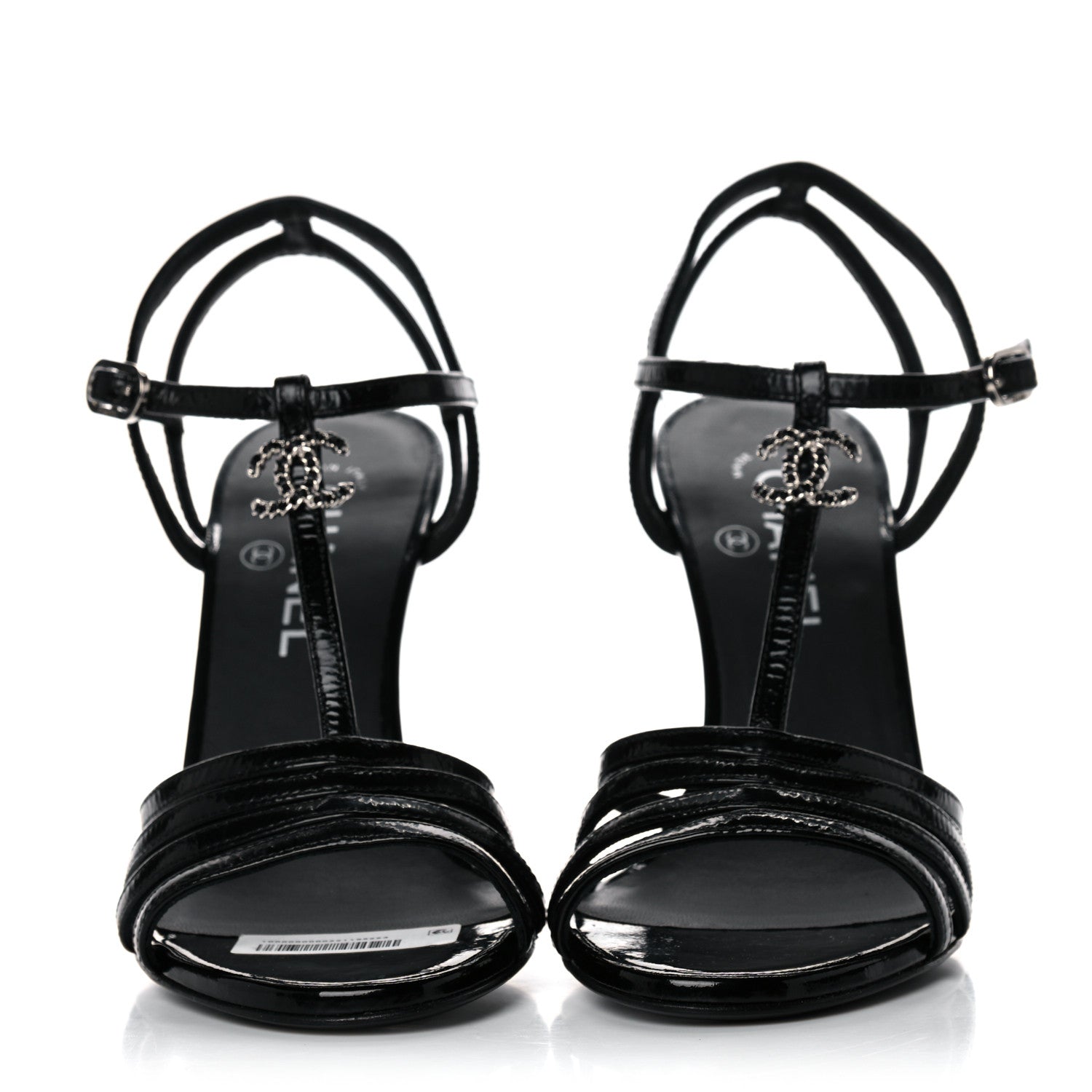 Chanel Patent Goatskin Chain CC Wedge Sandals 38 Black 2 of 12