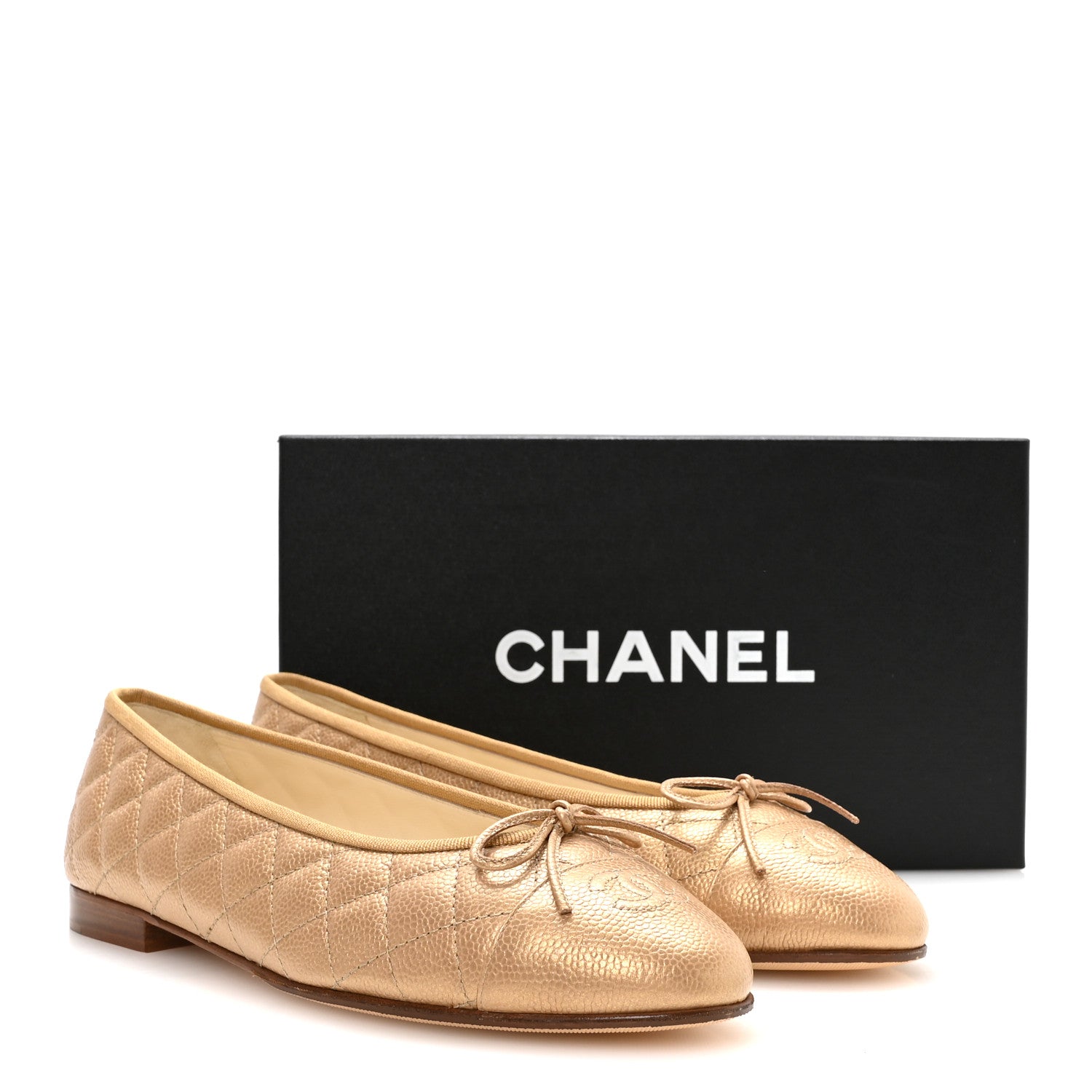 Chanel Caviar Quilted CC Cap Toe Ballerina Flats 41 Beige 9 of 9