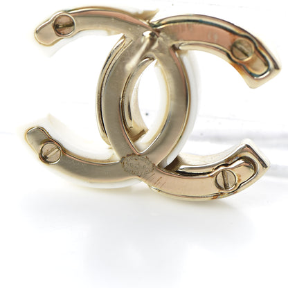 Chanel Resin Crystal Baguette CC Earrings Gold White 4 of 5