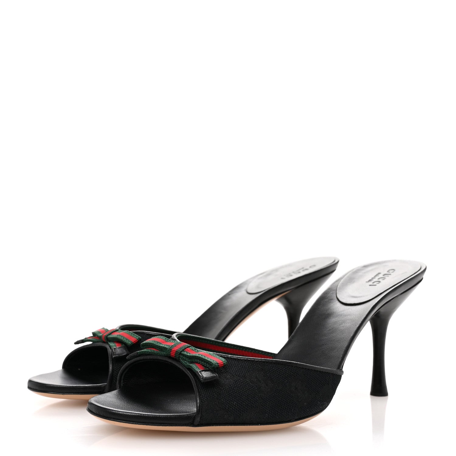 Gucci Calfskin Monogram Web Bow Heel Slide Sandals 8.5 Black 4 of 10