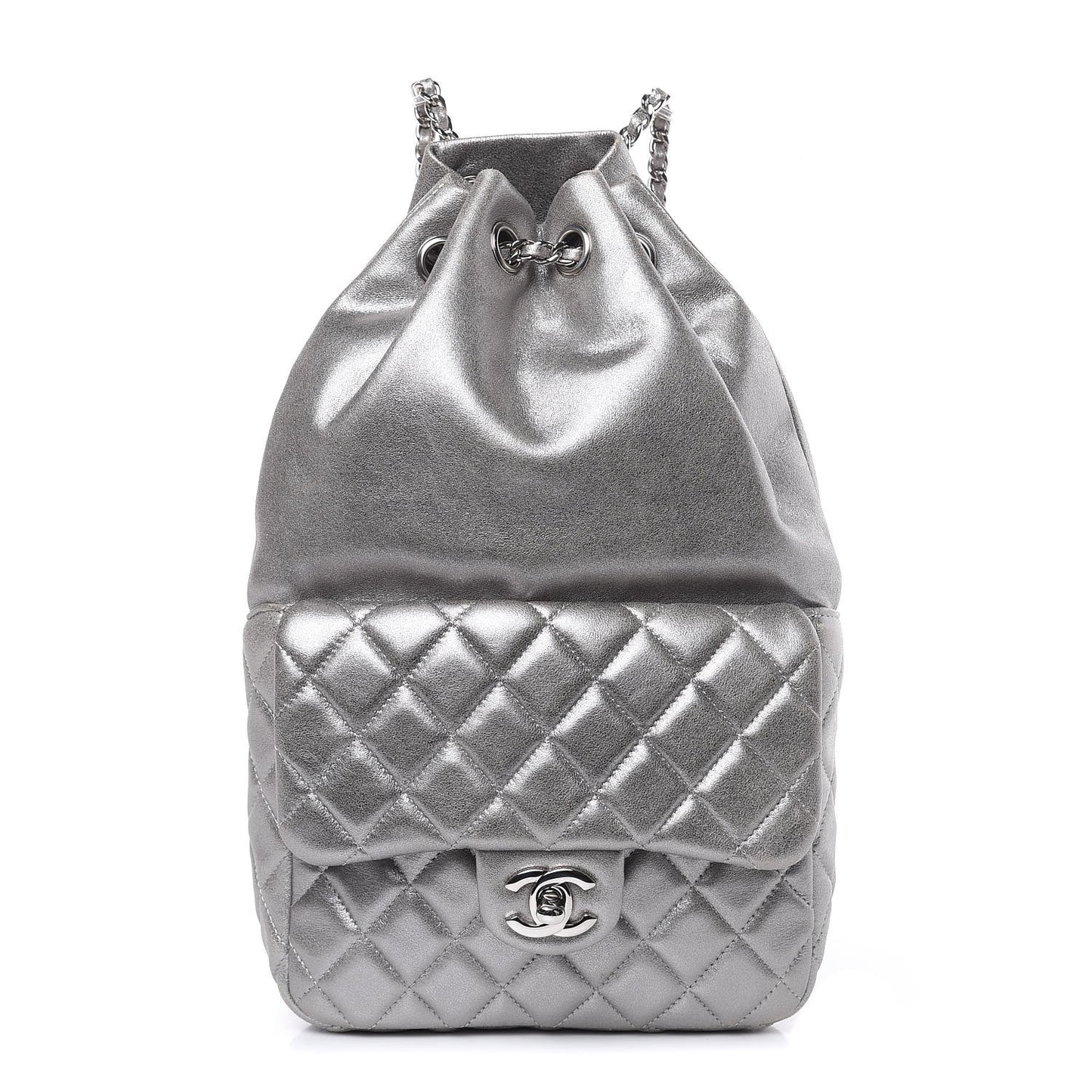 Metallic Lambskin Quilted Small In Seoul Backpack Silver
