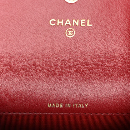 Chanel Lambskin Pearl Enamel Quilted Flap Card Holder Red 7 of 9