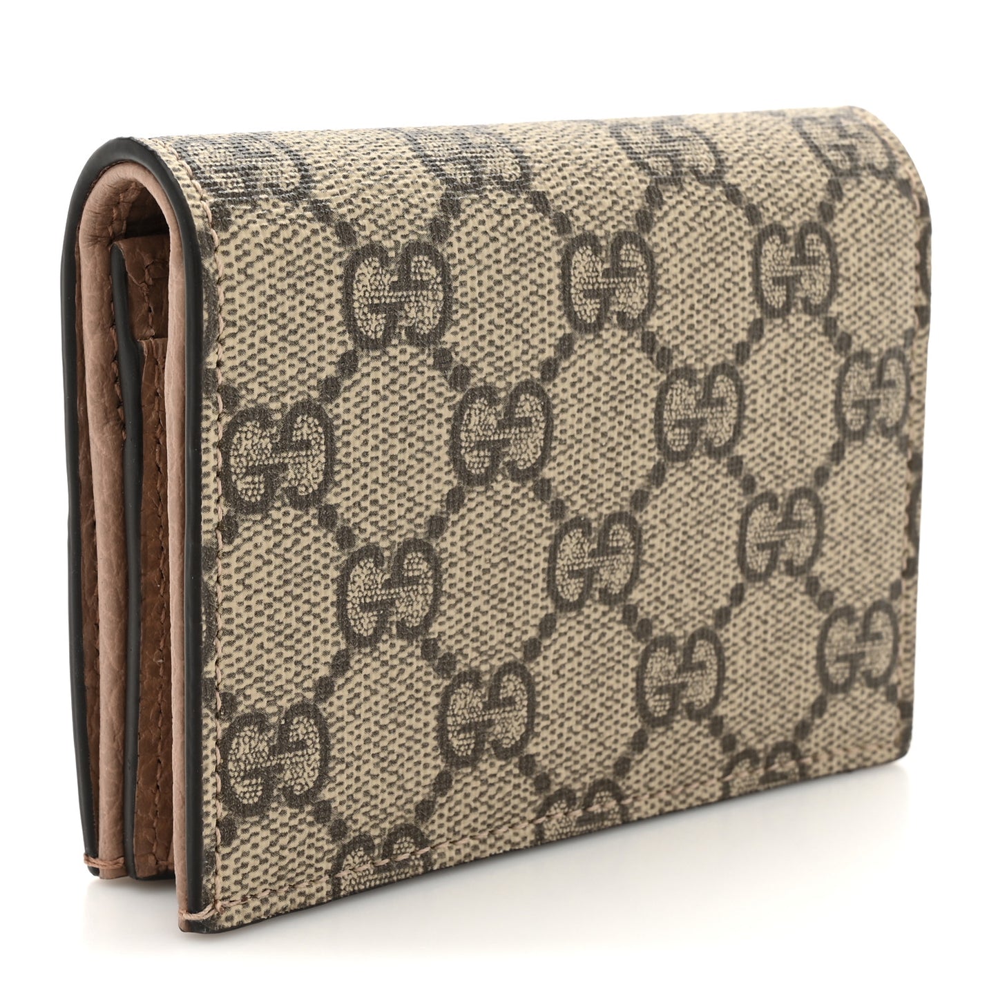 Dollar Calfskin GG Supreme Monogram GG Marmont Card Case Porcelain Rose Beige Ebony